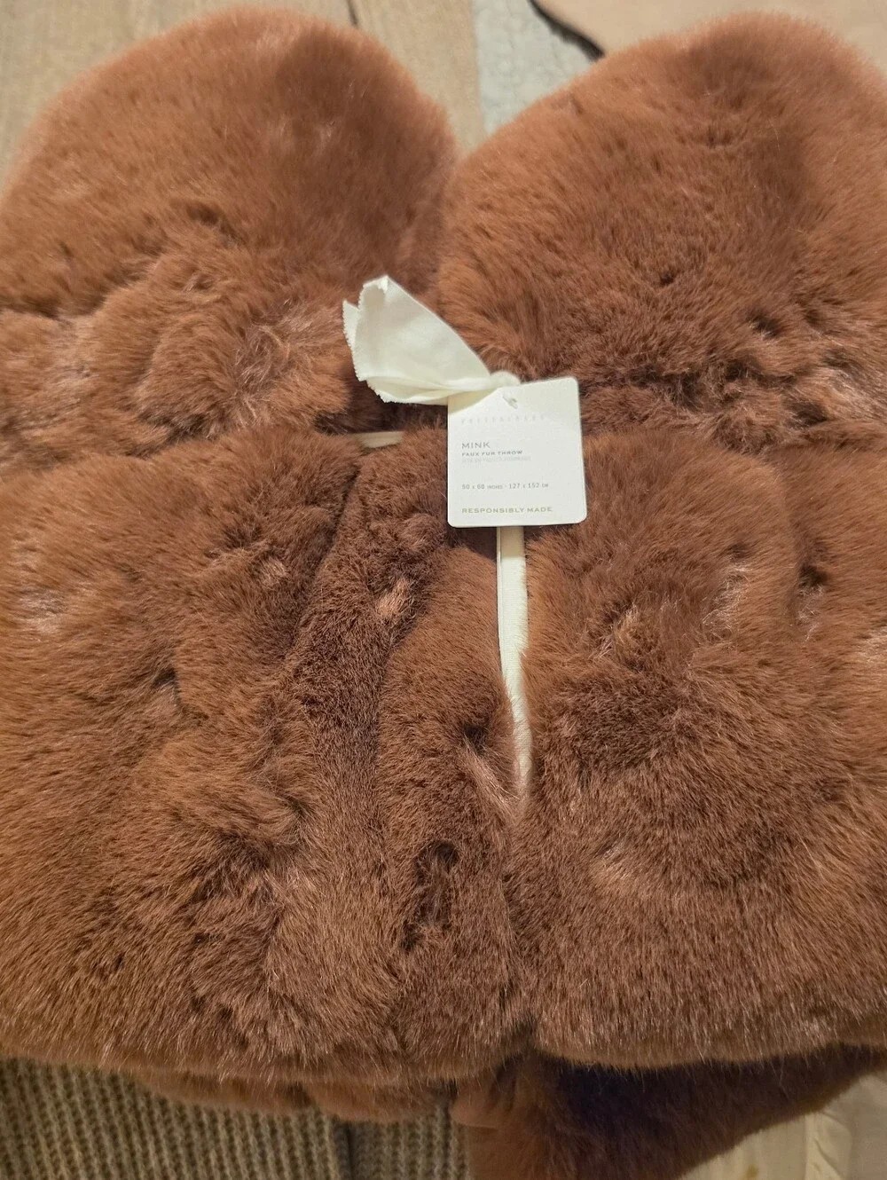 Pottery Barn Faux Fur Mink Throw - Rum Raisin